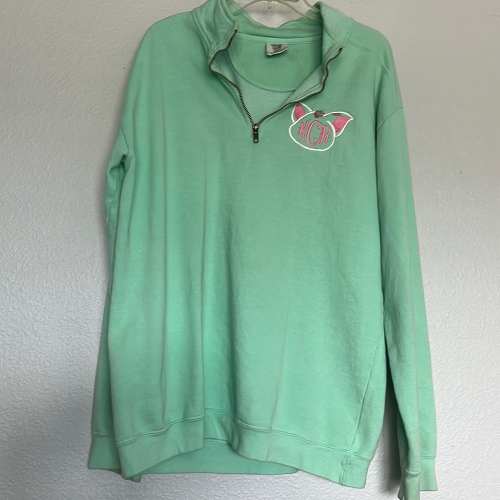 Comfort Colors Moana Pua Monogram 3/4 Zip Jacket Size Medium Runs Large
